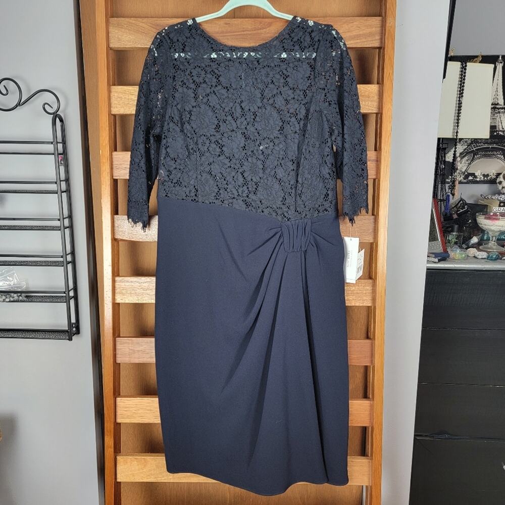 NWT Rickie Freeman Teri Jon Navy Lace Cocktail, Sz 14